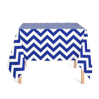 Imagem de Toalha de Mesa Quadrada em Tecido Jacquard Estampado Chevron Azul Roya