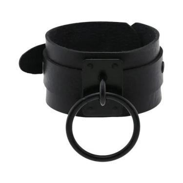 Imagem de Pulseira De Couro PU Preta Feminina Com Rebites Pontiagudos Estilo Pun
