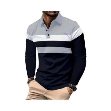 Imagem de Camisa Polo Masculina De Manga Longa Respirável Com Gola, Básica, Esti