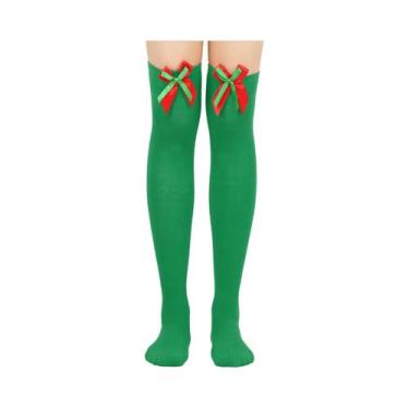 Imagem de Meias Femininas De Natal Com Listras Diagonais Acima Do Joelho 2025 - 