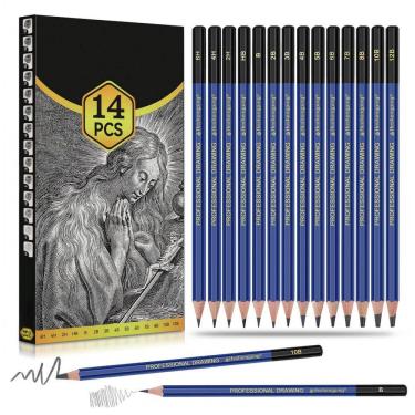 Imagem de Kit de lápis grafite 14 peças Daerthotk 12B a 6H para desenho, esboço e sombreamento co...