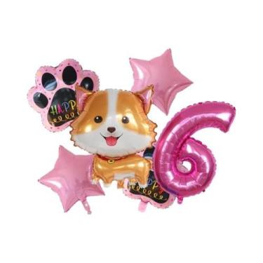 Imagem de Balões De Hélio Corgi Husky 6pcs, Decoração De Festa De Aniversário E 