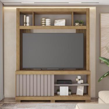 Imagem de Estante TV 60 Pol 160cm Sala de Estar Ravik Bege Amarelado/Cinza C01 - D'Rossi