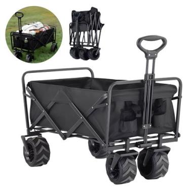 Imagem de Carrinho De Carga Dobrável Aço Suporta 120kg Praia Camping Pesca Off R