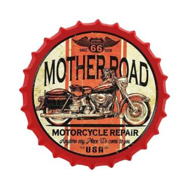 Imagem de Placa De Metal Redonda Vintage Rota 66 Com Tema De Carro E Motor, Deco