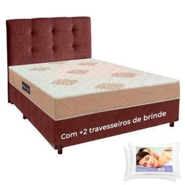Imagem de Kit Cama Box + Cabeceira e Colchão Casal D33 + 2 Travesseiros Ortobom 