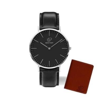 Imagem de Relógio Masculino Couro Preto Luxo New Port 40mm + Carteira-Masculino