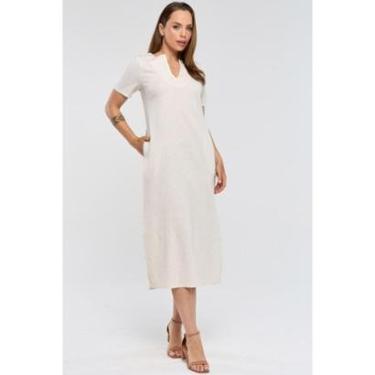 Imagem de Vestido Midi PKS Decote V Linho Natural-Feminino