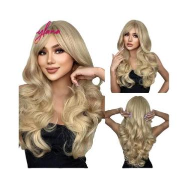 Imagem de Peruca Sintética Ondulada Loira Clara Com Franja, Comprimento Médio, C