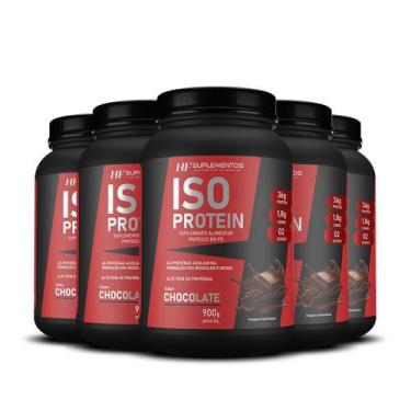 Imagem de 5x whey isolado protein chocolate 900g hf suplementos - HF SUPLEMENTS