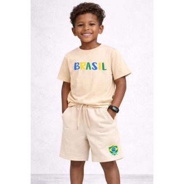 Imagem de Conjunto Infantil Brasil Kit Camiseta Short Moletinho Torcedor Copa Relogio Digital-Masculino