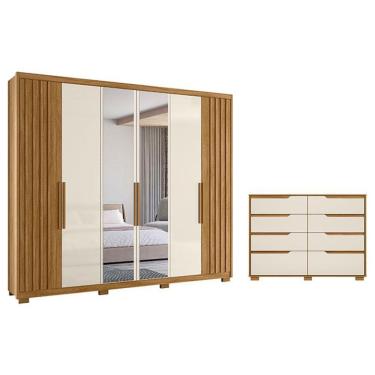 Imagem de Guarda Roupa Casal Araguaia e Cômoda Georgia Freijó Off White com Espelho - Moval