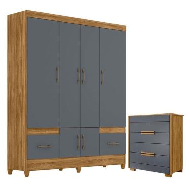 Imagem de Guarda Roupa Casal MS912 e Cômoda Dhara Freijó Cinza – Moval