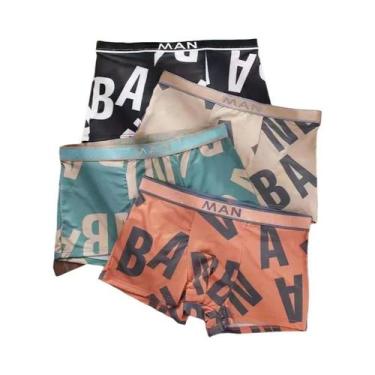 Imagem de Cuecas Boxer Masculinas De Seda Gelada Com Malha, Kit 4 Peças, Sexy, F