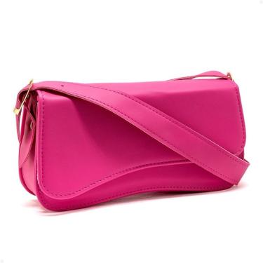 Imagem de Bolsa Feminina Baguete de Ombro OEM Aba Irregular Boho Chic Couro Sintético 23x12x5cm Pink