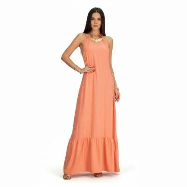 Imagem de Vestido Longo Frente Única Forrado Decotado Festa Casamento Formatura 