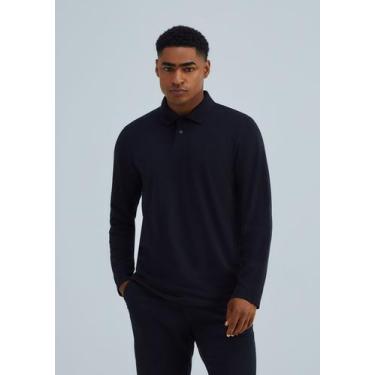 Imagem de Camisa Polo Masculina Manga Longa Em Piquet - Hering, XG, Preto