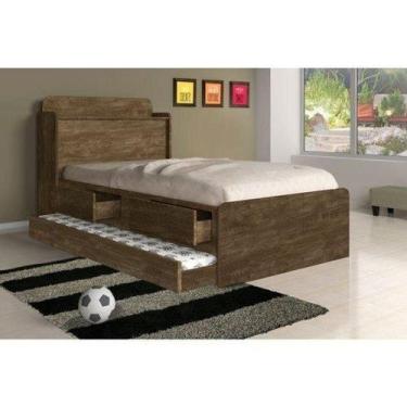 Imagem de Cama Tamires Solteiro 0,88cm Com Auxiliar Castanho Dois Colchões - Cam