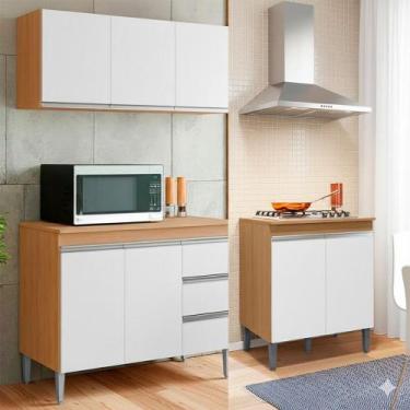 Imagem de Conjunto Cozinha Compacta Moderna Balcão Pia sem Tampo 120cm Balcão Co