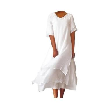 Imagem de Vestido Longo Feminino De Verão 2024 Com Decote Em V, Cor Sólida, Mang