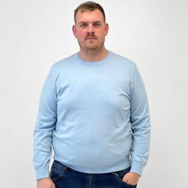 Imagem de Blusa de Lã Delkor Plus Size Básica Gola Redonda Masculina, G1, Azul c