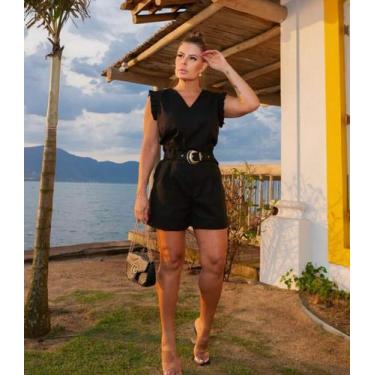 Imagem de Conjunto Feminino em Linho Blusa detalhe manga e shorts c/ Cinto Camel