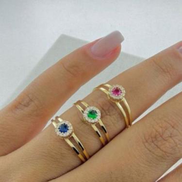 Imagem de Anel de Formatura Ouro 18K Aro Oco Cravejado Pedra Colorida - Vl Ilumi