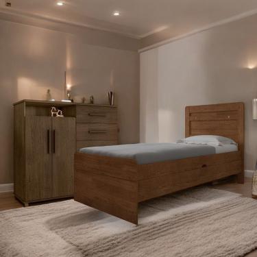 Imagem de Conjunto de Cama com Colchão e Cômoda Larissa e Helena 5 Gavetas MDP 136cm Marrom Framar