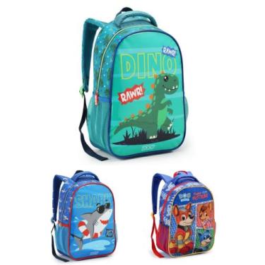 Imagem de Mochila escolar Infantil menino Dinossauro Tubarão Patrulha 42 Cm para