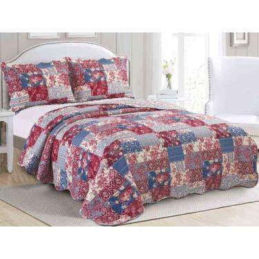 Imagem de Cobre Leito Colcha King Size Dupla Face Evolution Patchwork Estampada 