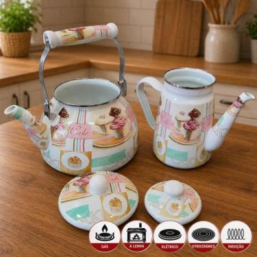 Imagem de Chaleira 2,5L Bule 1,2L Cake Esmaltada Todos Fogões Kit 2pçs - Genéric