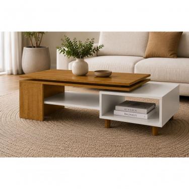 Imagem de Mesa de Centro Lima Retangular MDP Madeira 90CM Naturalle e Off White Bechara Móveis