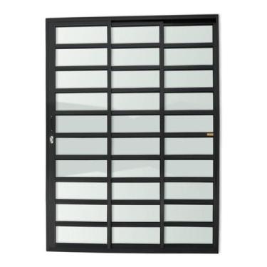 Imagem de Porta de Correr com Travessas 3 Folhas 1/3 Super Vidro Liso 210cm x 18