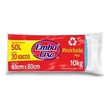 Imagem de Saco Para Lixo 50l 30und. Azul - Reciclado Plus  Kit 4un - Embalixo