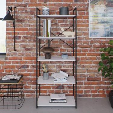 Imagem de Estante com 5 Prateleiras 152cm x 60cm x 33cm Yon Branco/Preto - Metal