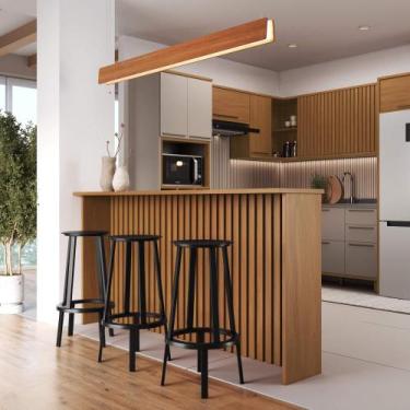 Imagem de Bancada Ripada Para Cozinha 208cm Cairo Fidelitá Freijó - Fidelitá Móv