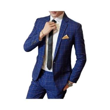 Imagem de Conjunto De Terno Xadrez Casual Masculino Duas Peças M-5XL Sem Necessi