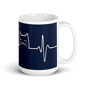 Imagem de Camiseta de gato com batimento cardíaco Love Cats feminina amante de gatos 2 caneca branca brilhante
