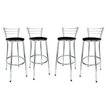 Imagem de KIT - 4 Banqueta Alta Balcão Assento Almofada Cromada Prata