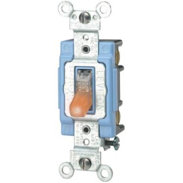 Imagem de Leviton 1203-LHC 15 Amp, 120 Volts, Alça Iluminada, Interruptor Silencioso AC 3-Way Iluminado, Grau Extra Pesado, Autoaterramento, Traseira e Lateral com Fio, Transparente