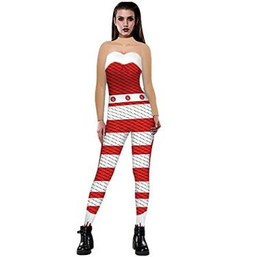 Imagem de Yajun Macacões femininos de Natal com estampa em 3D, gola alta, macacão casual leve para outono e inverno, B, GG (busto: 91 cm)