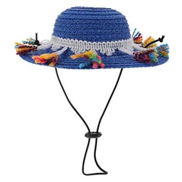 Imagem de Pet Sombrero Dog Straw Hat Hat Straw Hat Com Strap Strap Ajusta Cat Hats Mexican Festume Fospume Photo para Catinho Petonento (Blue Size S)