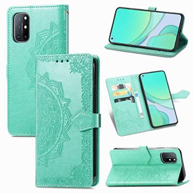 Imagem de YUNCHAO Caixa de telefone Para OnePlus 8T Mandala Flor em relevo caso de couro flip horizontal com suporte/cartão/carteira/cordão capa para celular