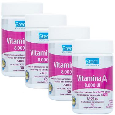 Imagem de Kit 4 Vitamina A 8.000 UI 30 Comprimidos Stem Pharmaceutical 