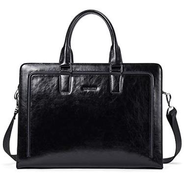 Imagem de BOSTANTEN Bolsa feminina de couro legítimo, bolsa de ombro para laptop de 15,6 polegadas, marrom, A - Preto, Large (L)16.6" x (W)4.7" x (H)11.8", Durável, vintage