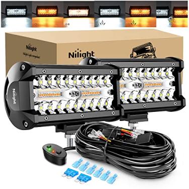Imagem de Nilight 2 peças, barra de luz LED de 16,5 polegadas, 120 W, âmbar branco, estroboscópico, 6 modos, função de memória, caminhão, carro, quadriciclo, SUV, cabine barca, com kit de cablagem de 16 AWG, 2