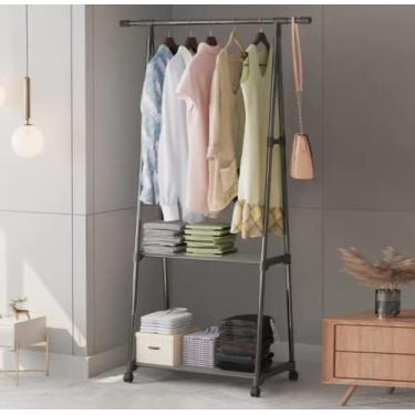 Imagem de Arara Roupa Cabideiro Aço Guarda Sapateira Prateleira C/roda