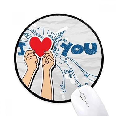 Imagem de DIYthinker Holding Heart Sign I Love You Valentine Mouse Pad Desktop Office Tapete redondo para computador