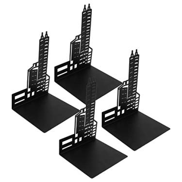 Imagem de Suportes para livros metálicos, estante vertical estilo arquitetônico, estrutura sólida com 4 almofadas de espuma antiderrapante para livros, filmes e CDs