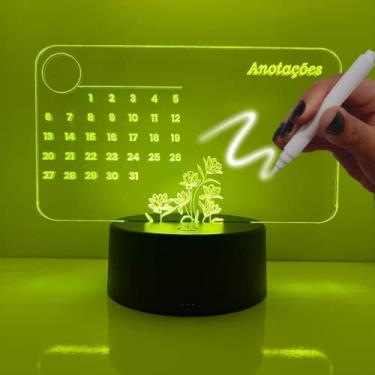 Imagem de Luminária 3D de Escrever calendário tipo Lousa, Acrílico + Caneta